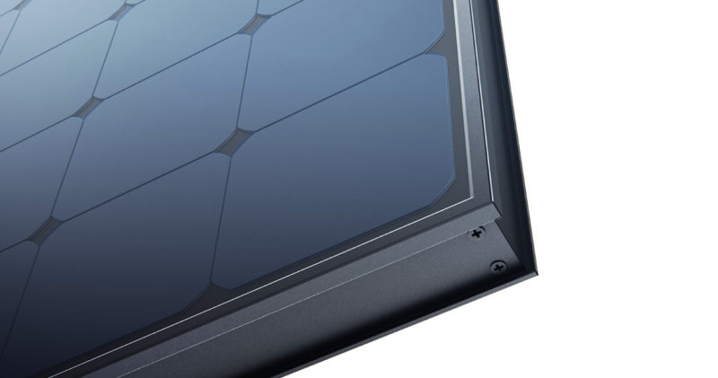 Close-up view of a high-efficiency solar panel highlighting its advanced design and technology.