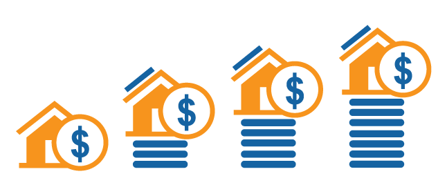 Illustration of increasing savings with solar energy for homes