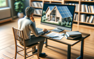Man researching solar companies online with a computer, learning about Home & Energy Solutions of Florida.